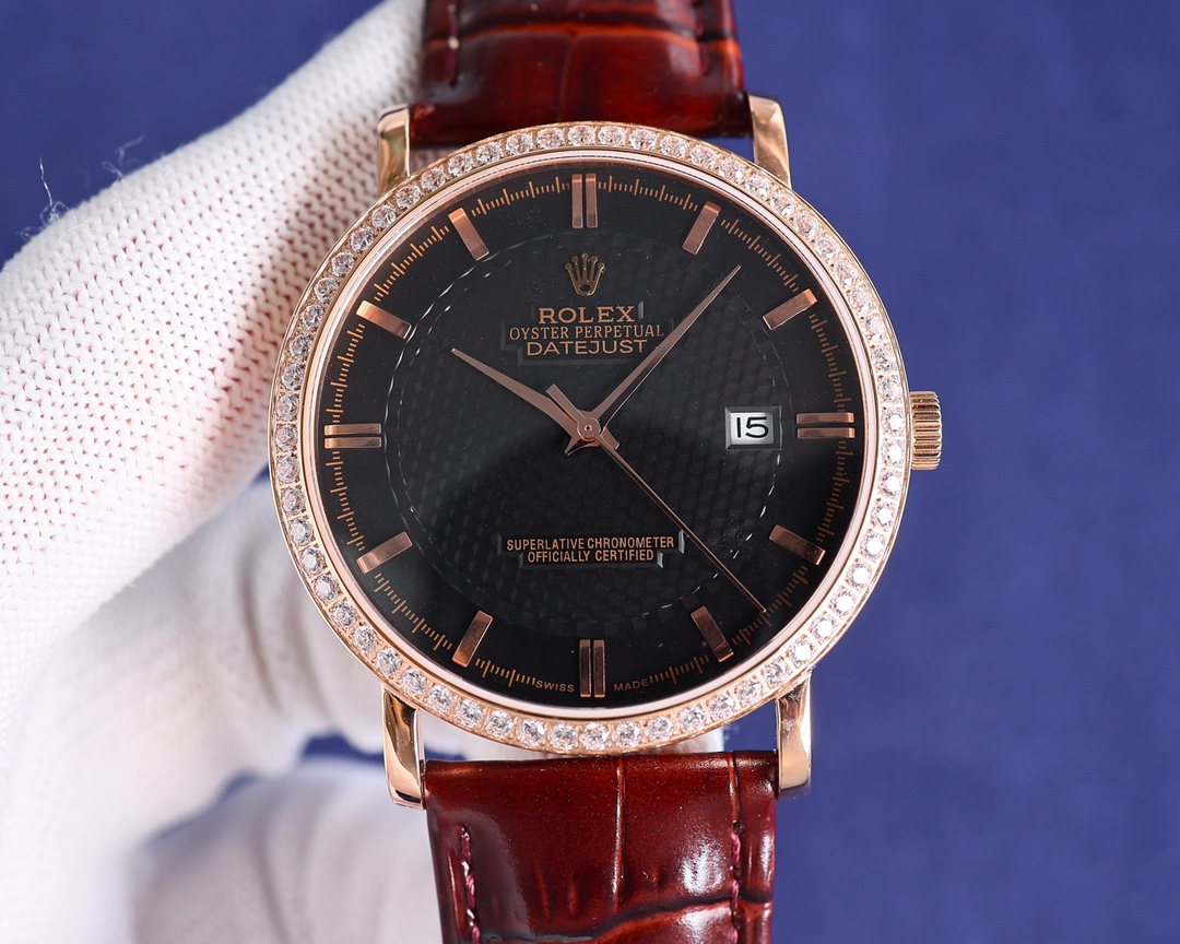 Rolex Wristwatch Cowhide Band Sapphire Glass-Luxeon