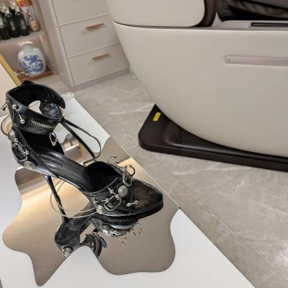 Metal studded motorcycle high heels 9cm
