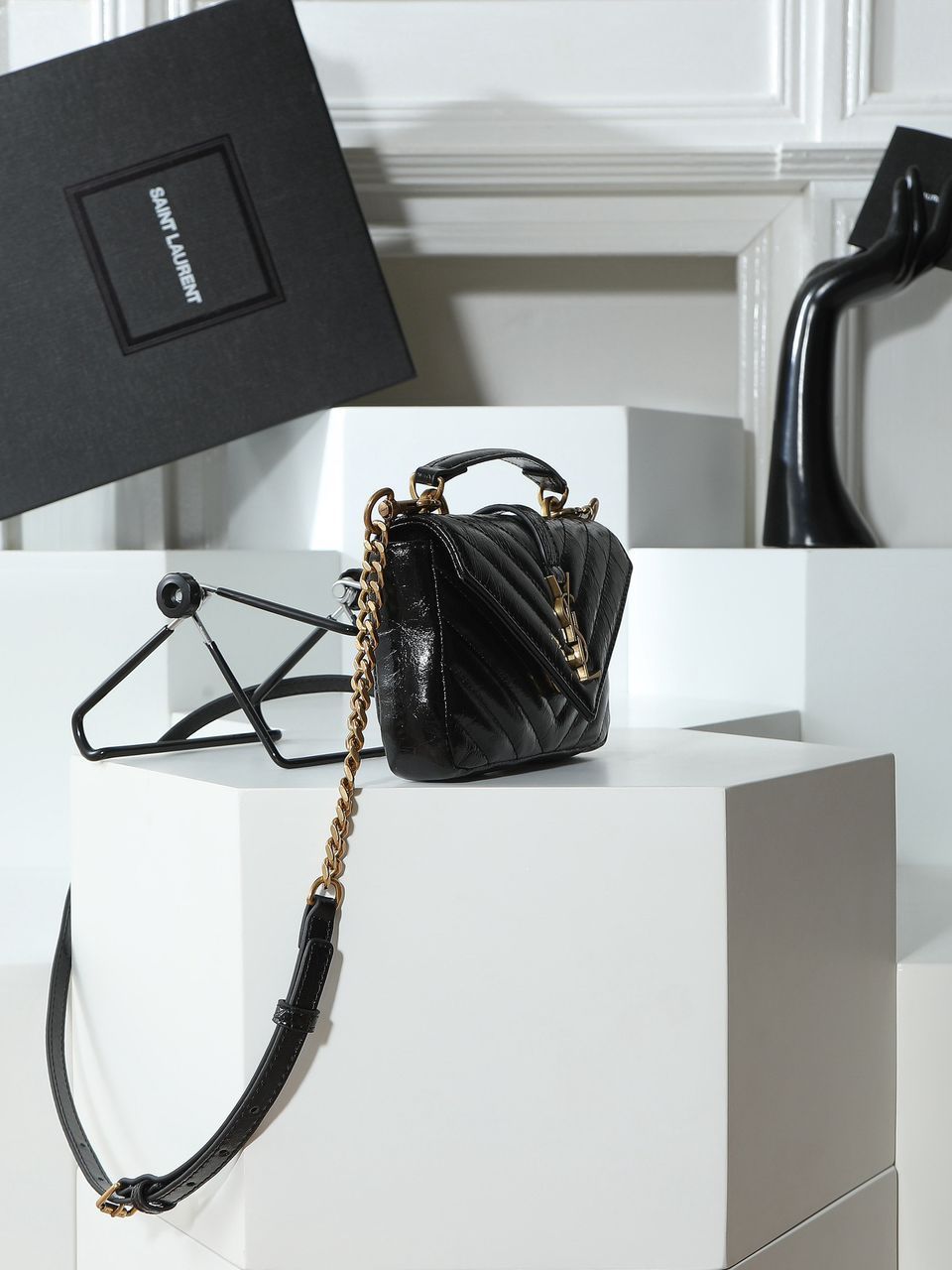 Waxed leather chain messenger bag 20*13*3cm