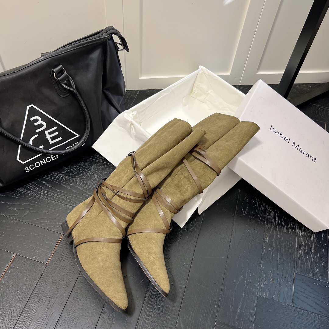 Isabel Marant strips style high knee boots-Luxeon