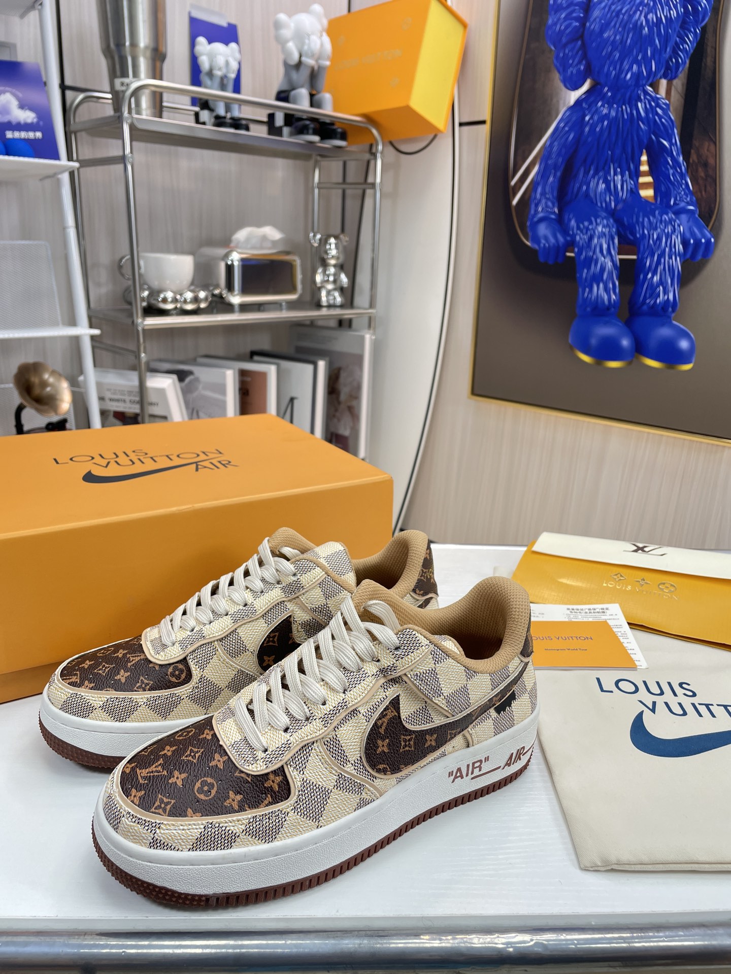 . x . Air Force 1"07 L style8 Low"Damier Azur/Brown/L style Monogram co-brand sneakers-Luxeon