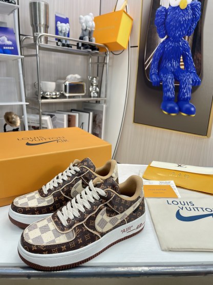 . x . Air Force 1"07 L style8 Low"Damier Azur/Brown/L style Monogram co-brand sneakers-Luxeon