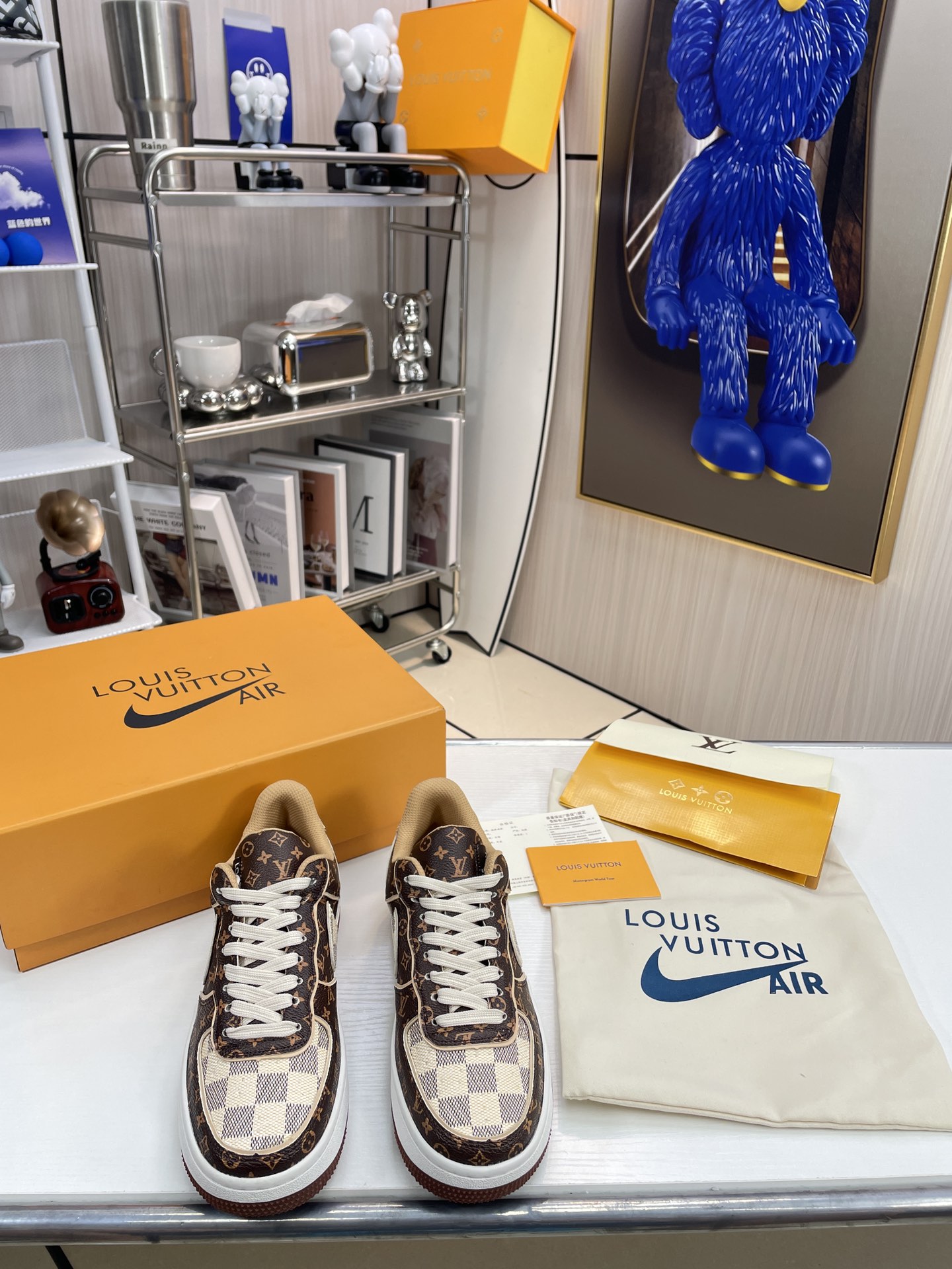 . x . Air Force 1"07 L style8 Low"Damier Azur/Brown/L style Monogram co-brand sneakers-Luxeon