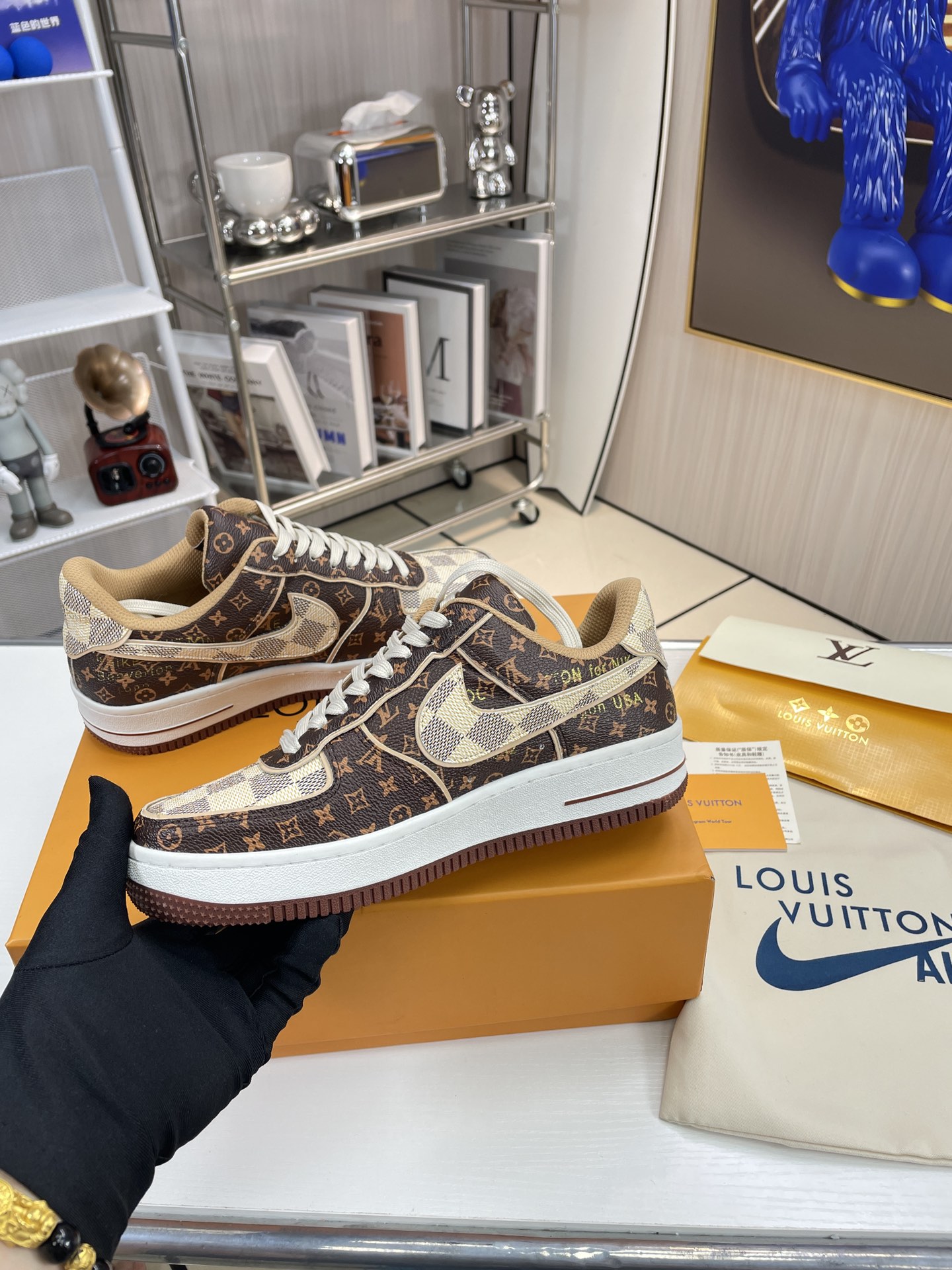 . x . Air Force 1"07 L style8 Low"Damier Azur/Brown/L style Monogram co-brand sneakers-Luxeon