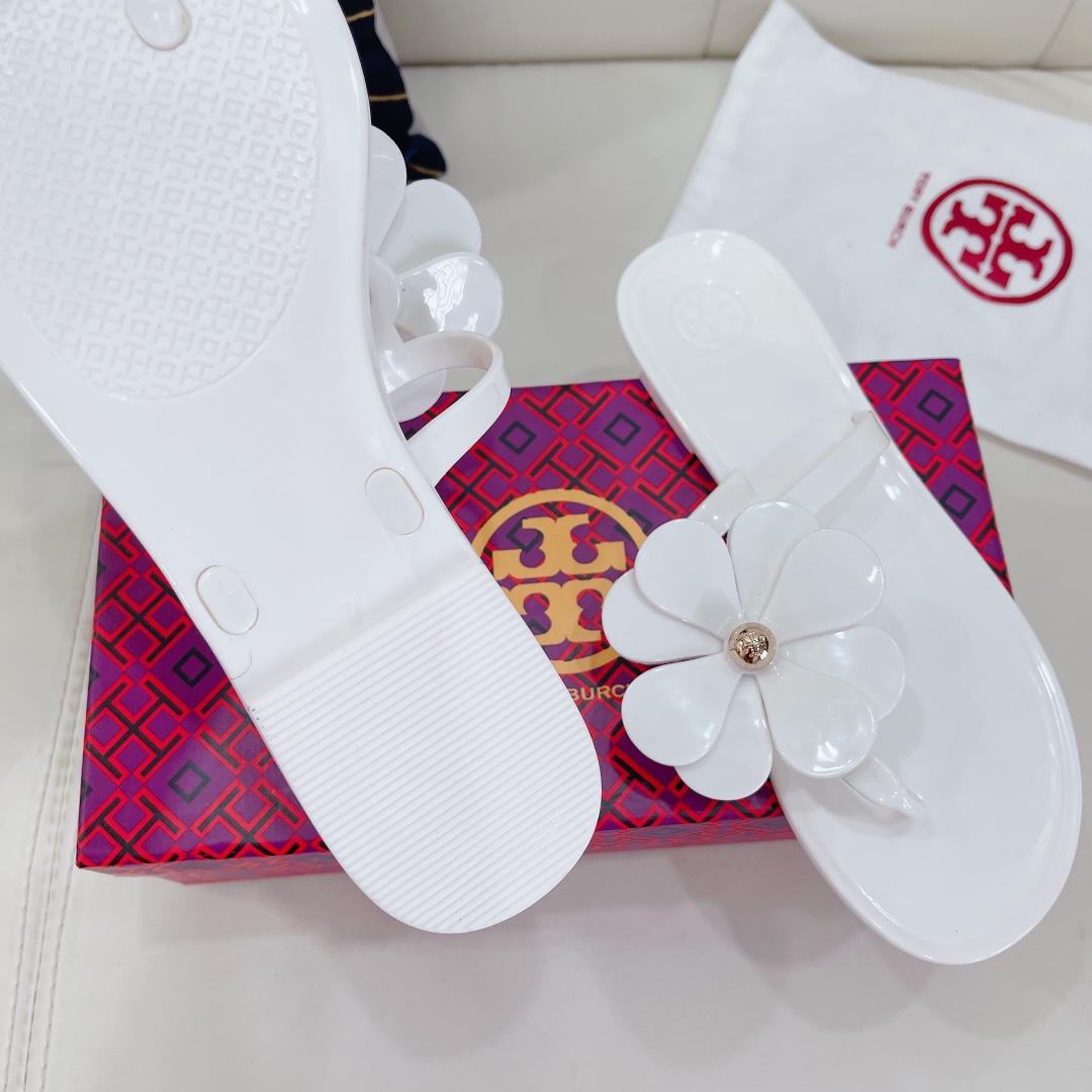 Tory Burch PVC summer new flower decoration slippers flop flips-Luxeon