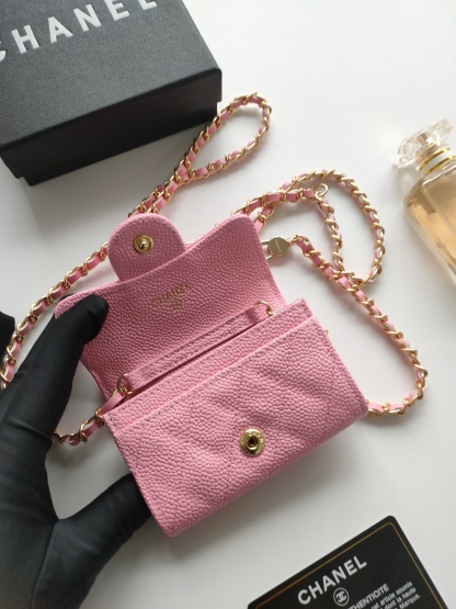 Small leather bag with caviar pattern 11.3*7.5*2.1CM