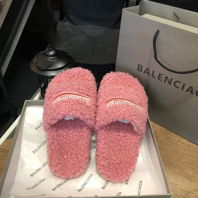 B style new women fur slippers with logo upper-Luxeon