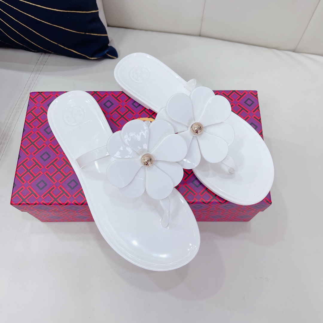 Tory Burch PVC summer new flower decoration slippers flop flips-Luxeon
