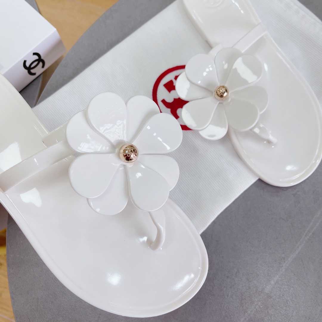 Tory Burch PVC summer new flower decoration slippers flop flips-Luxeon