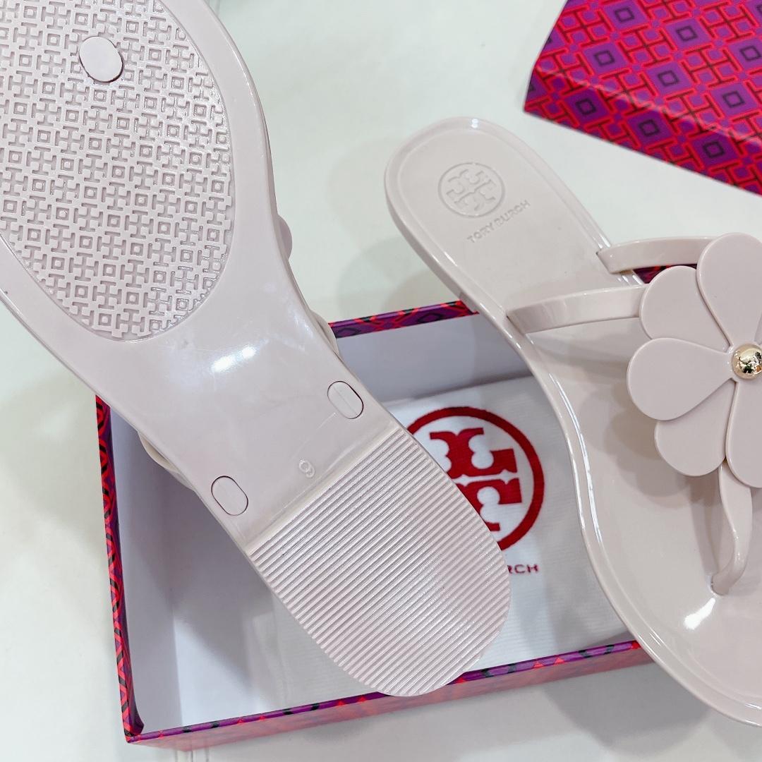 Tory Burch PVC summer new flower decoration slippers flop flips-Luxeon