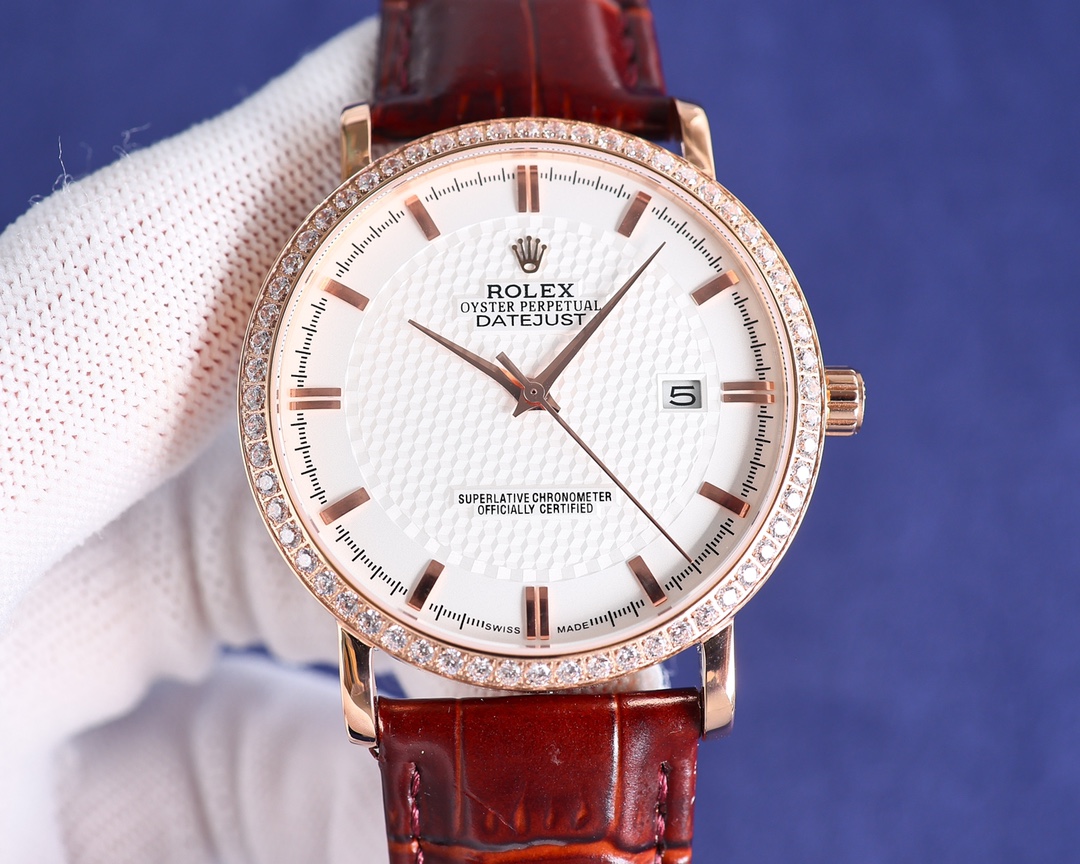 Rolex Wristwatch Cowhide Band Sapphire Glass-Luxeon