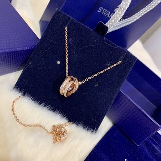 Swarovski Pure Crystal Double Ring Swan Necklace-Luxeon