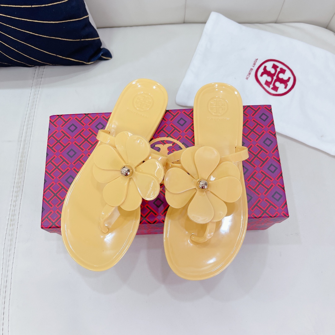 Tory Burch PVC summer new flower decoration slippers flop flips-Luxeon