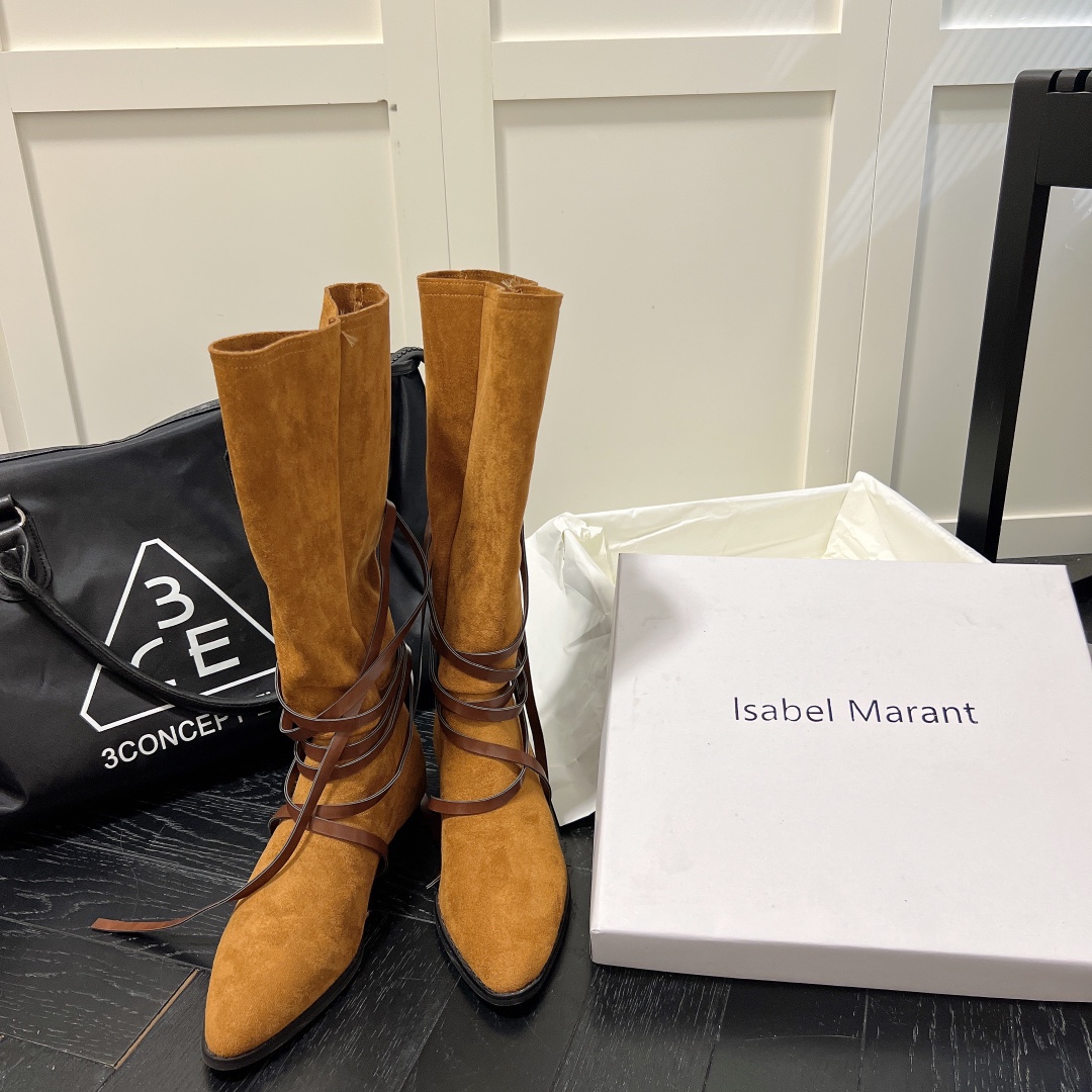 Isabel Marant strips style high knee boots-Luxeon