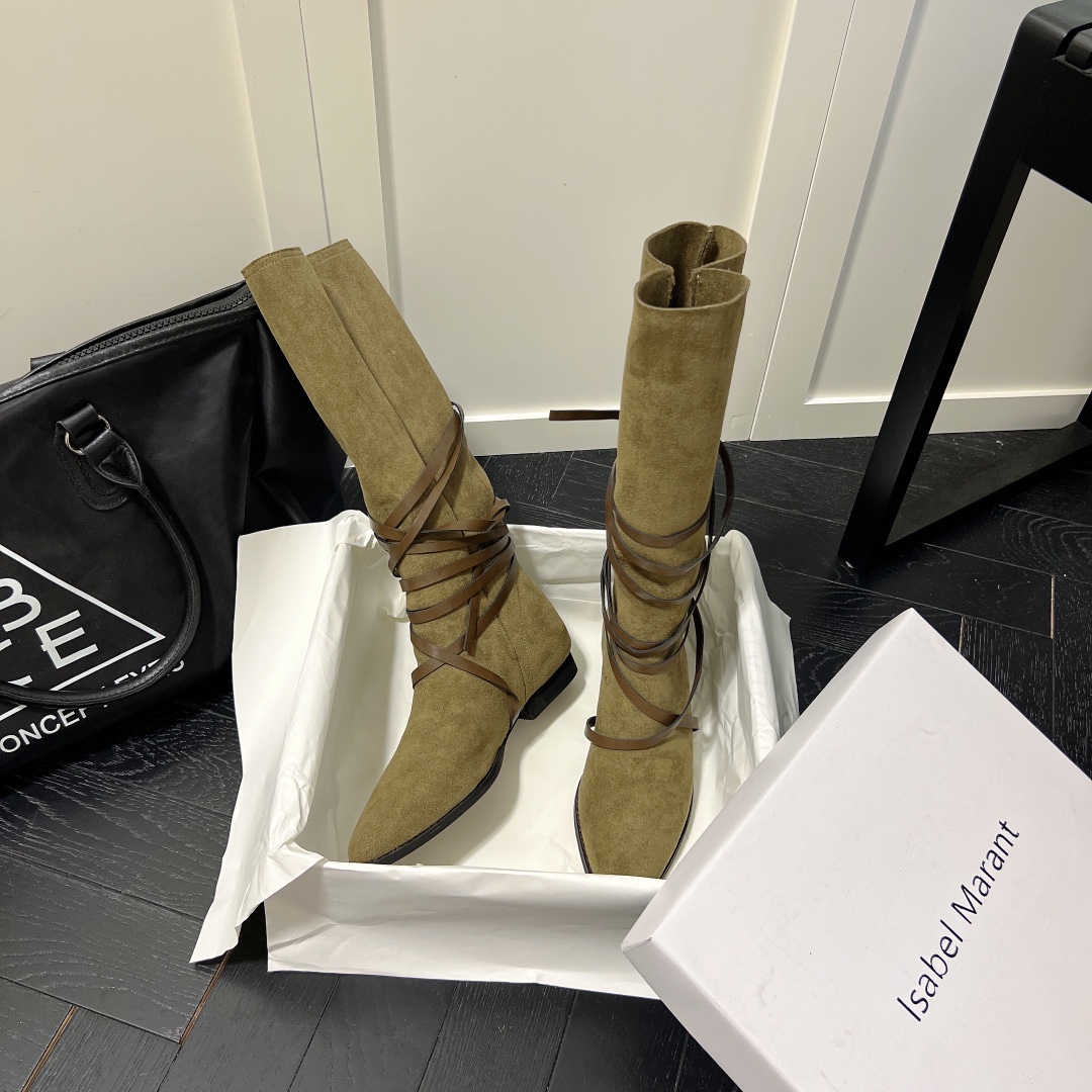 Isabel Marant strips style high knee boots-Luxeon