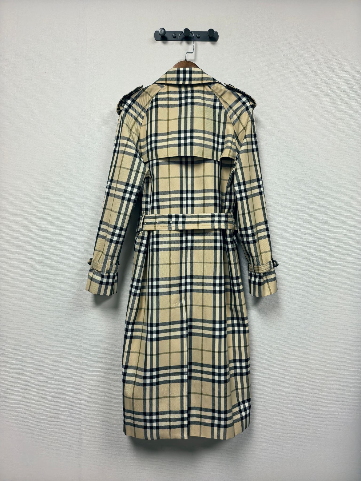 Long plaid trench coat
