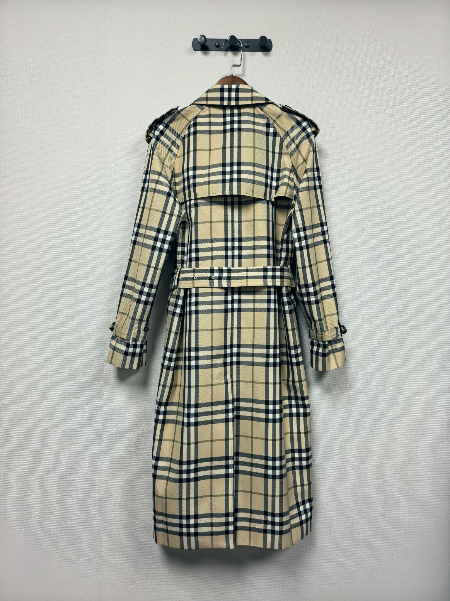 Long plaid trench coat