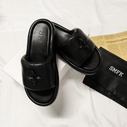 Smfk solid black slippers top quality-Luxeon