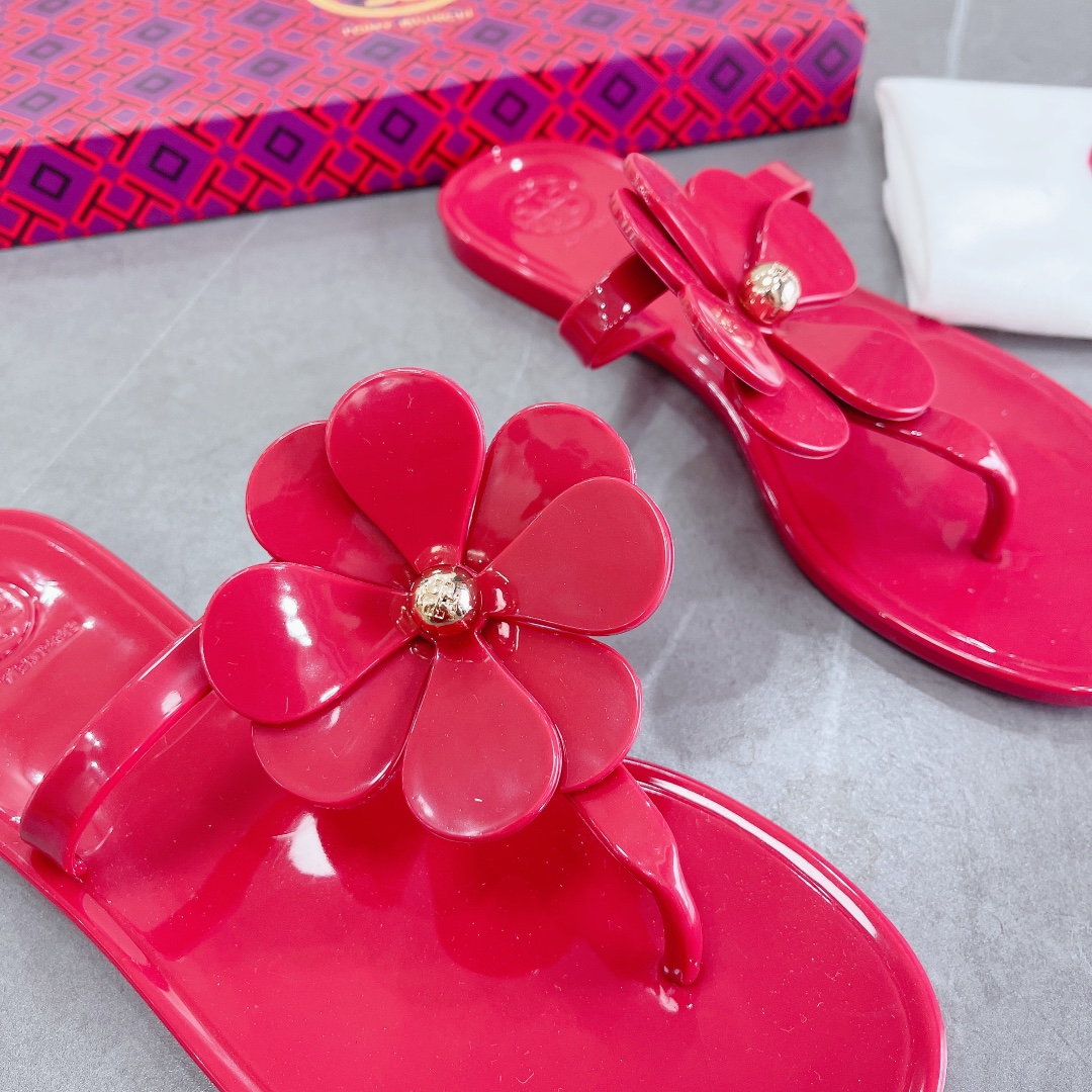 Tory Burch PVC summer new flower decoration slippers flop flips-Luxeon
