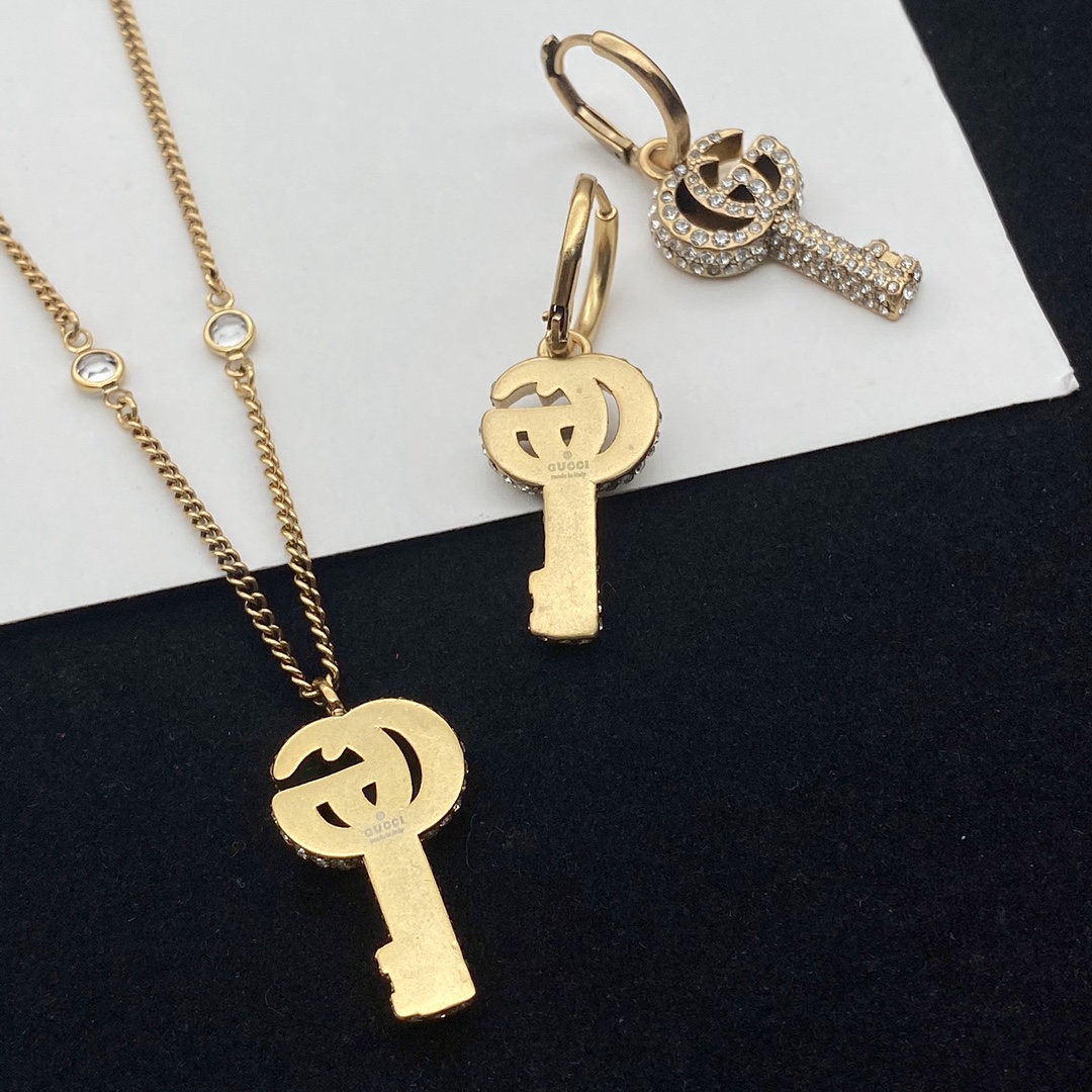 G style Crystal Double G Key Necklace Earrings-Luxeon