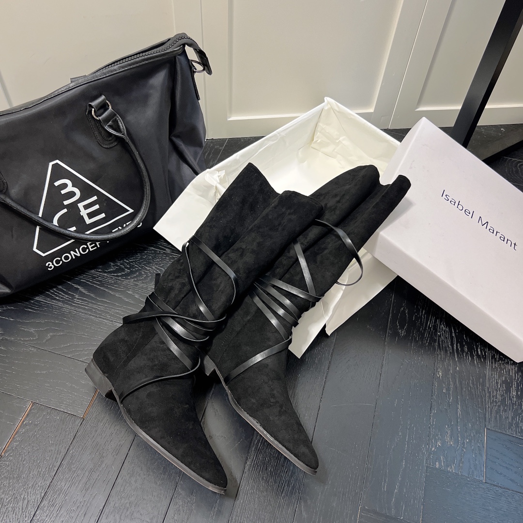 Isabel Marant strips style high knee boots-Luxeon