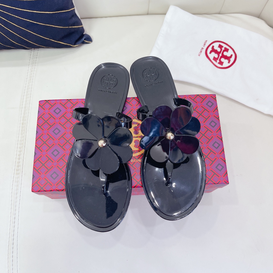 Tory Burch PVC summer new flower decoration slippers flop flips-Luxeon
