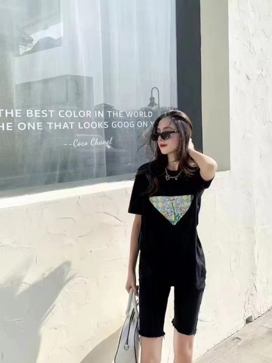P style floral LOGO printed loose short sleeve T-shirt-Luxeon