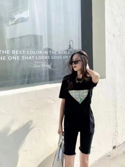 P style floral LOGO printed loose short sleeve T-shirt-Luxeon