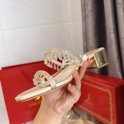 RC women chucky heel rhinestone sandals-Luxeon