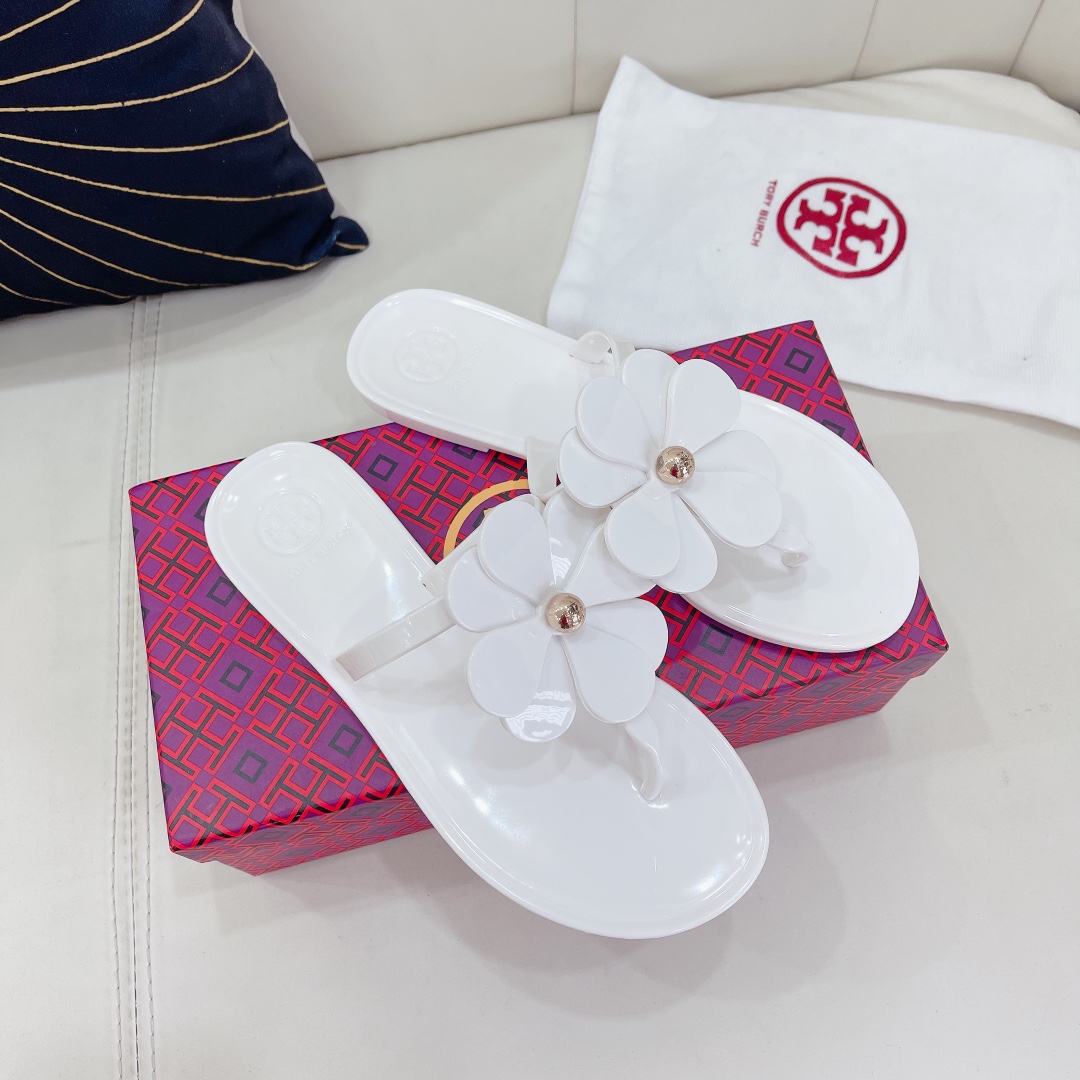 Tory Burch PVC summer new flower decoration slippers flop flips-Luxeon