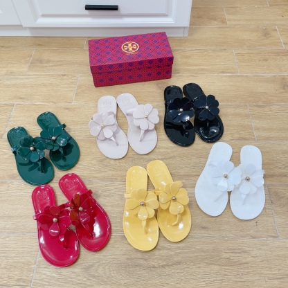Tory Burch PVC summer new flower decoration slippers flop flips-Luxeon