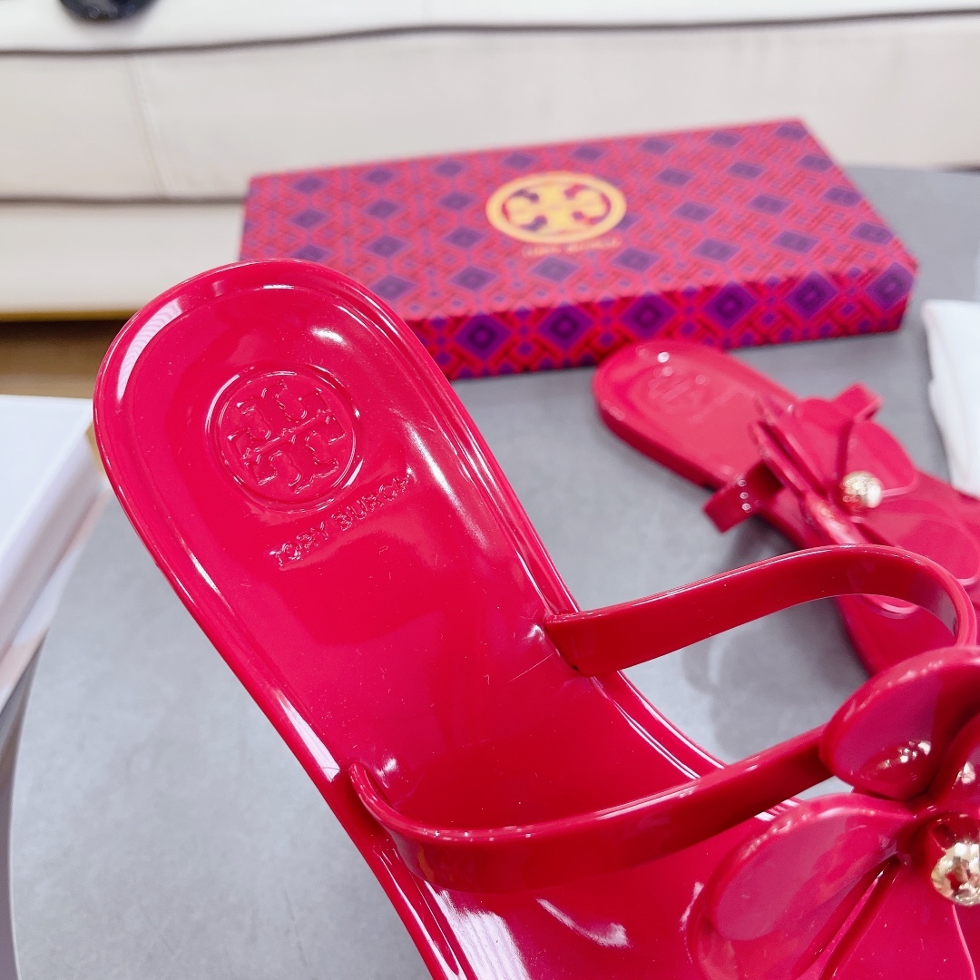 Tory Burch PVC summer new flower decoration slippers flop flips-Luxeon