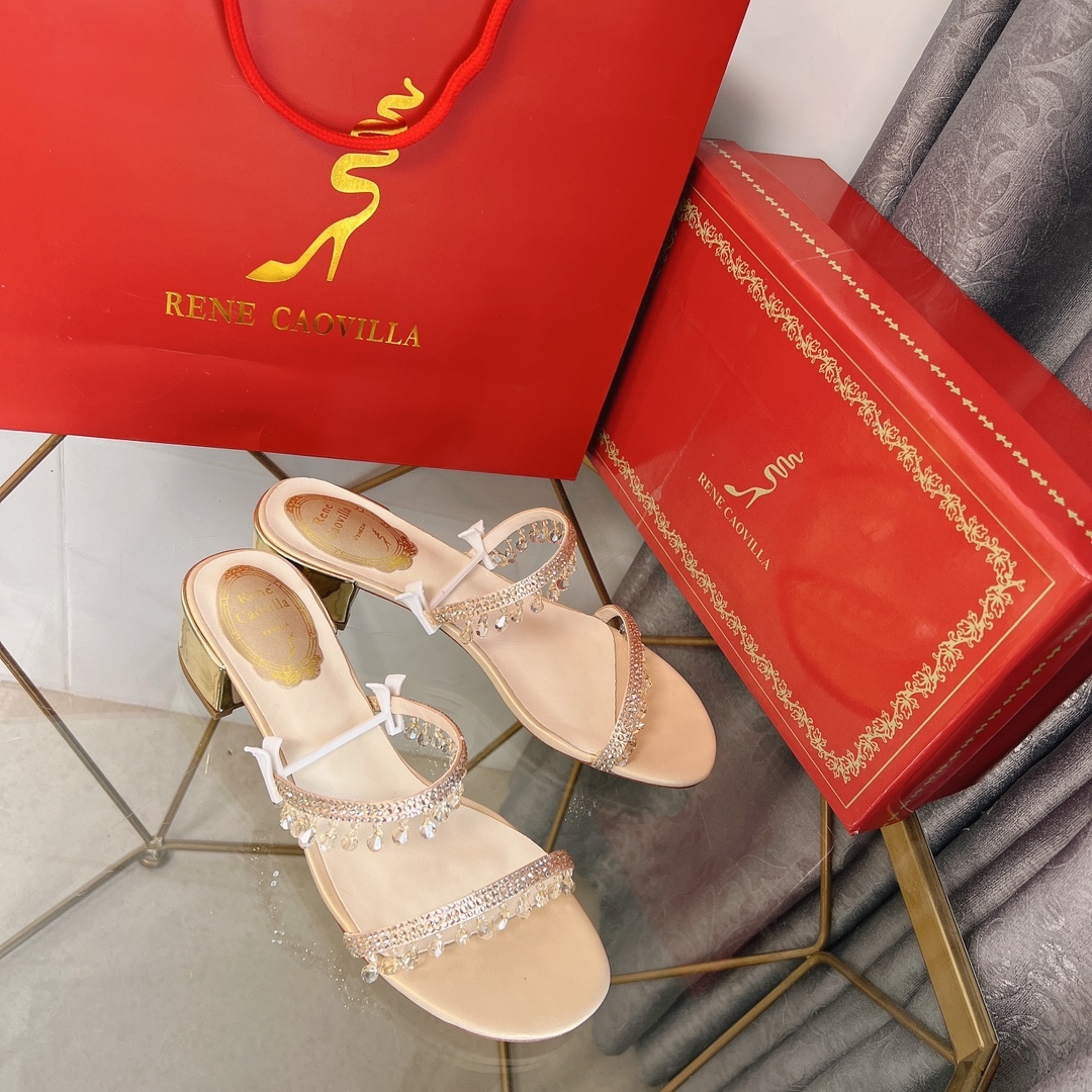 RC women chucky heel rhinestone sandals-Luxeon