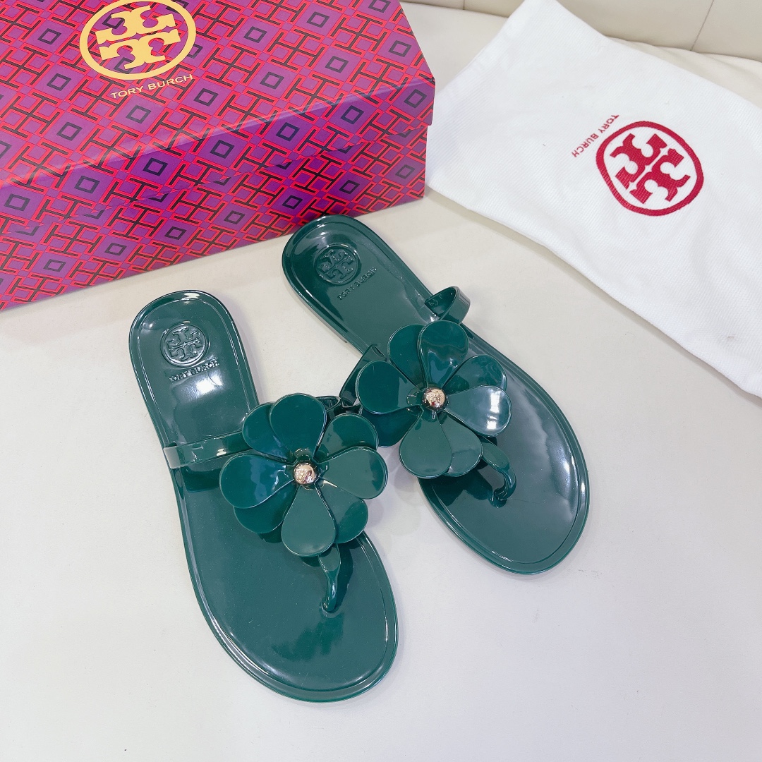 Tory Burch PVC summer new flower decoration slippers flop flips-Luxeon