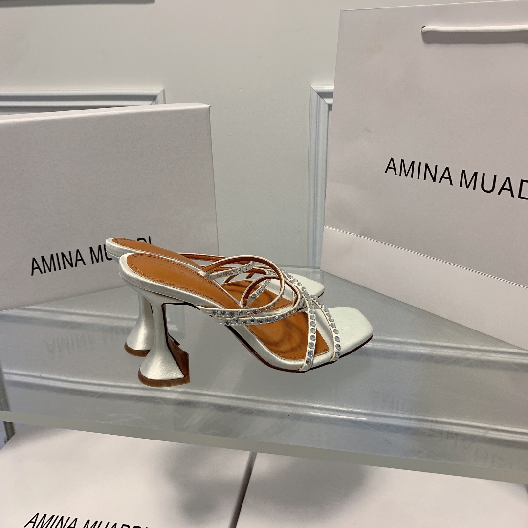 amina muaddi Stitched Heeled Sandals-Luxeon