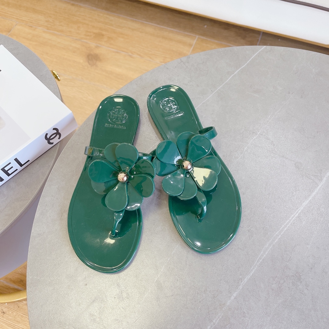 Tory Burch PVC summer new flower decoration slippers flop flips-Luxeon