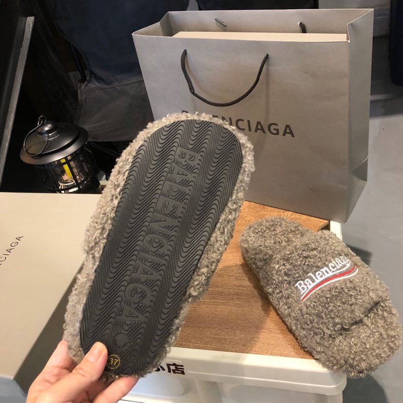 B style new women fur slippers with logo upper-Luxeon