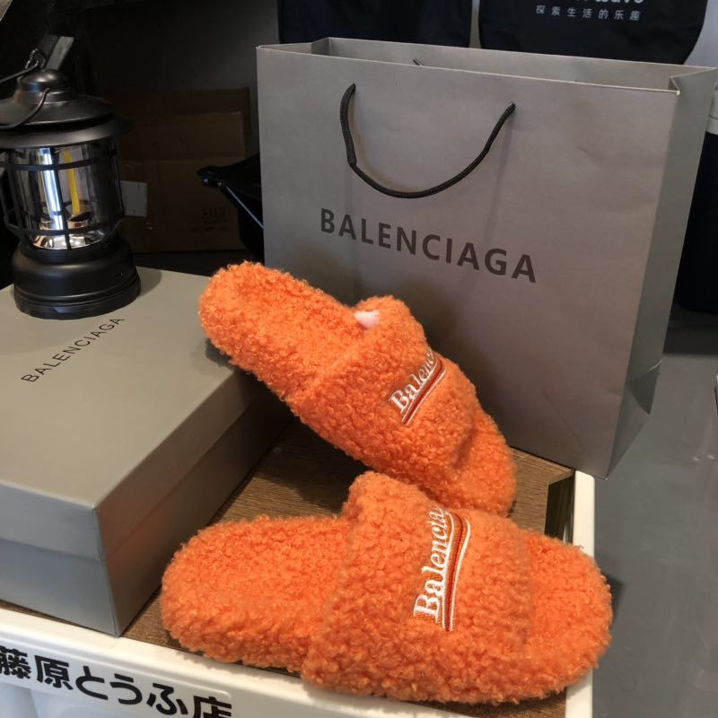 B style new women fur slippers with logo upper-Luxeon