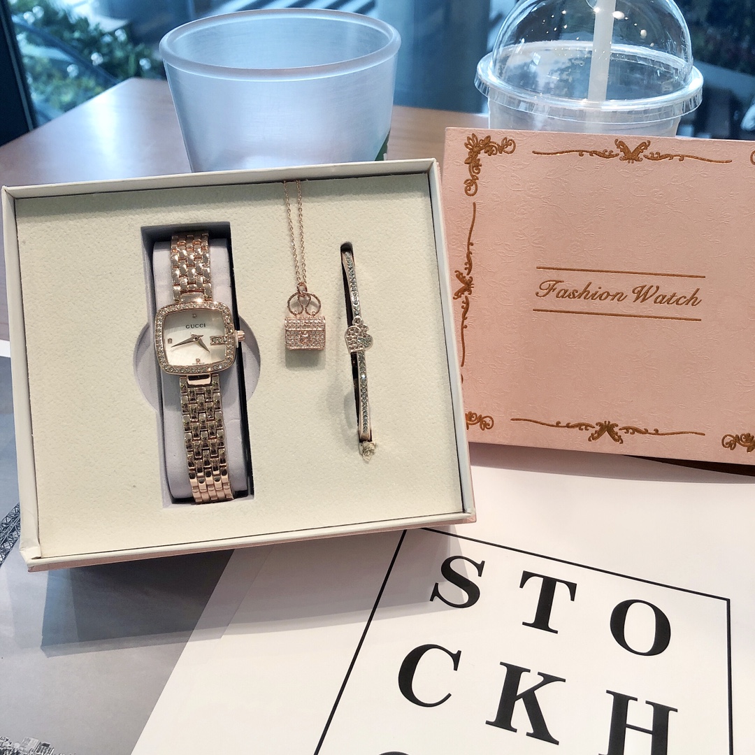 G style Three-piece Set Watch Necklace Bracelet Titanium Steel Ornaments-Luxeon