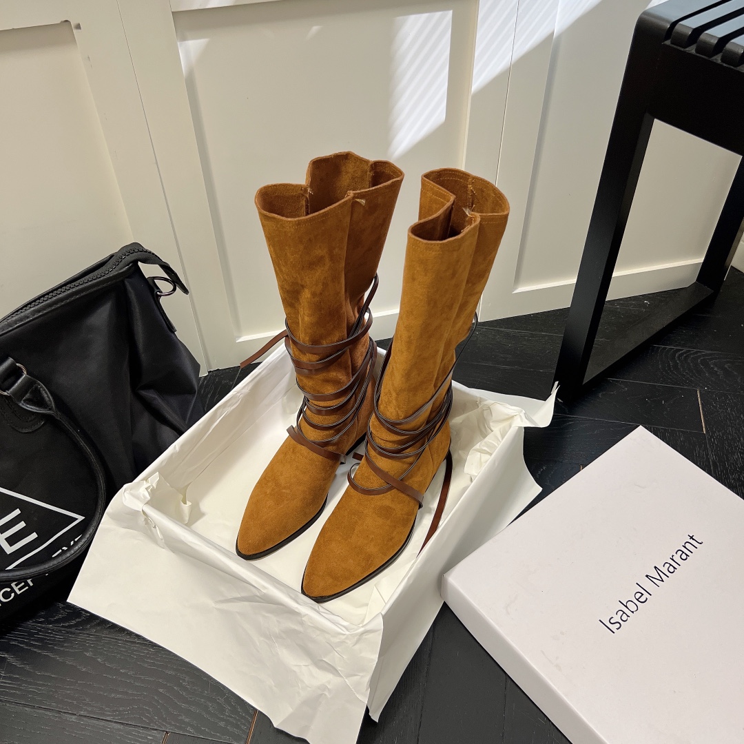 Isabel Marant strips style high knee boots-Luxeon