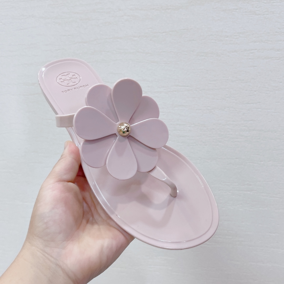 Tory Burch PVC summer new flower decoration slippers flop flips-Luxeon