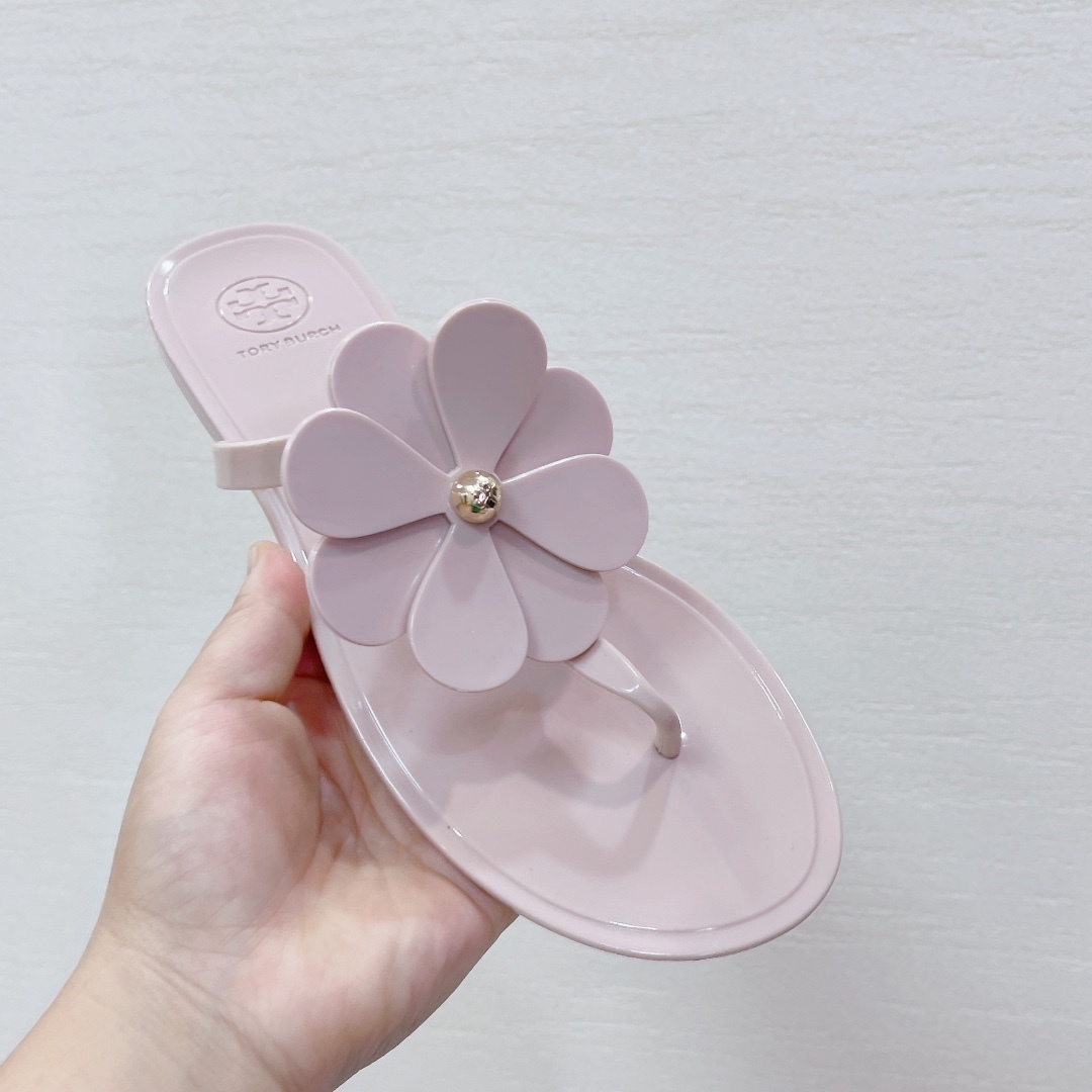 Tory Burch PVC summer new flower decoration slippers flop flips-Luxeon