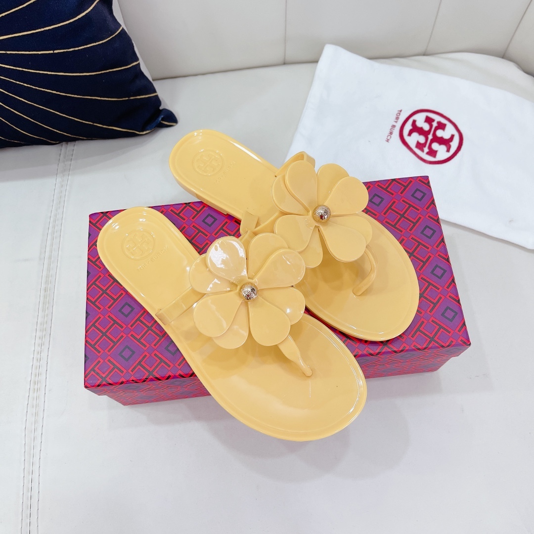 Tory Burch PVC summer new flower decoration slippers flop flips-Luxeon
