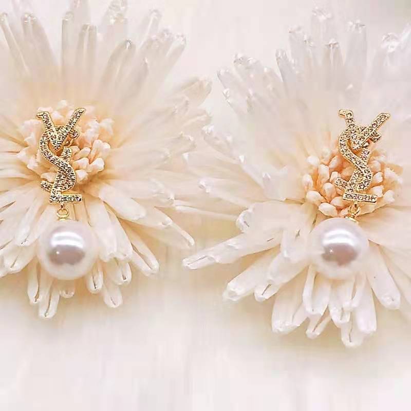 Saint Laurent Pearl Stud Earrings-Luxeon