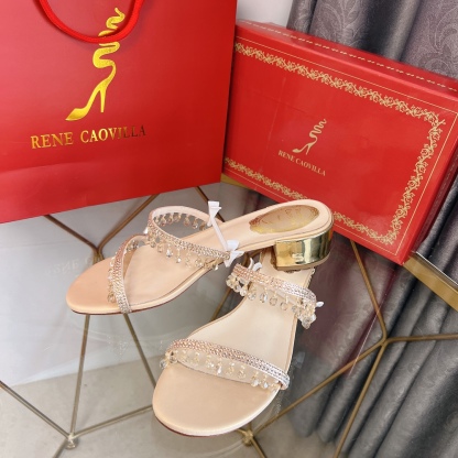 RC women chucky heel rhinestone sandals-Luxeon