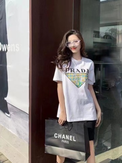 P style floral LOGO printed loose short sleeve T-shirt-Luxeon
