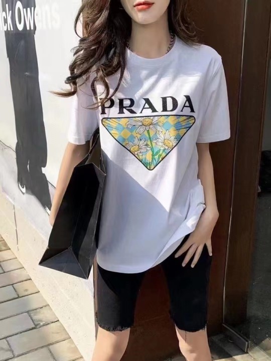 P style floral LOGO printed loose short sleeve T-shirt-Luxeon