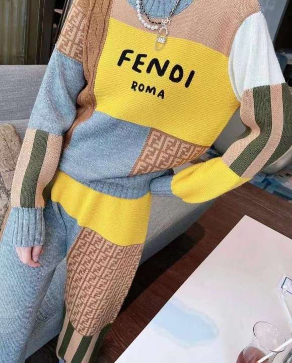 F style patchwork jumper +  elastic waist casual pants-Luxeon