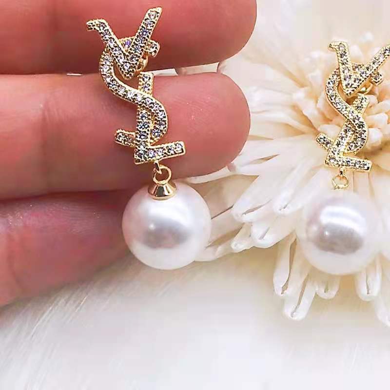 Saint Laurent Pearl Stud Earrings-Luxeon