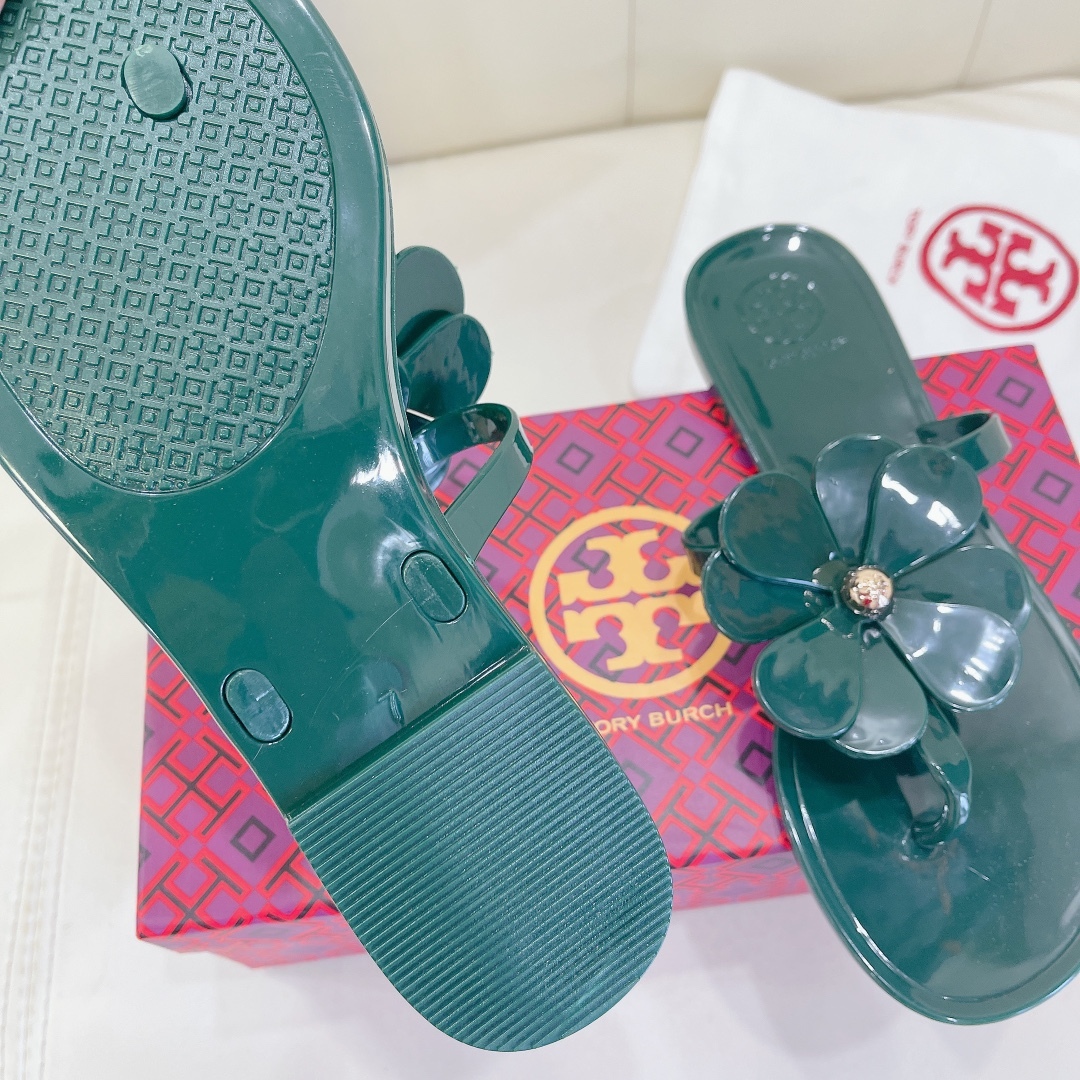 Tory Burch PVC summer new flower decoration slippers flop flips-Luxeon